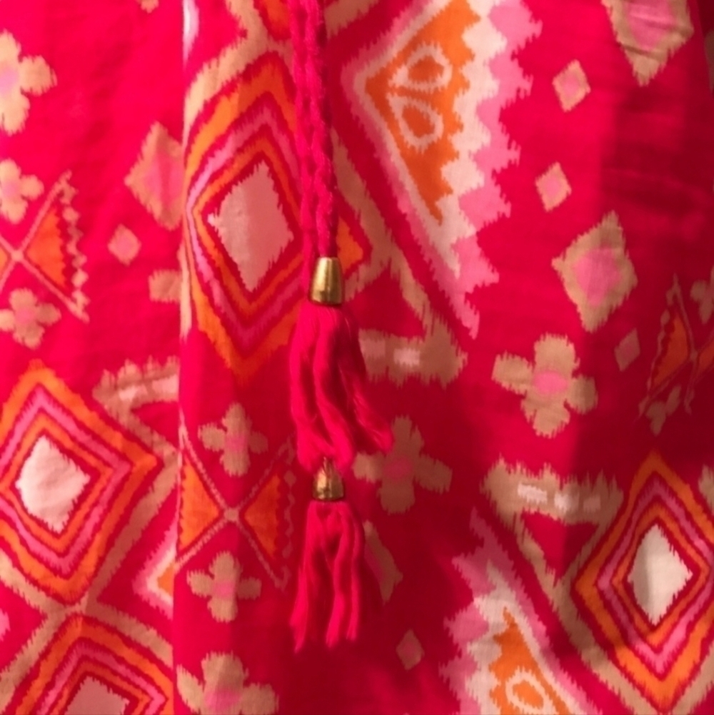 Tory Burch Crochet Tunic Top Tassels Pink Orange Women's 6 V-Neck 100% Cotton - Picture 5 of 9